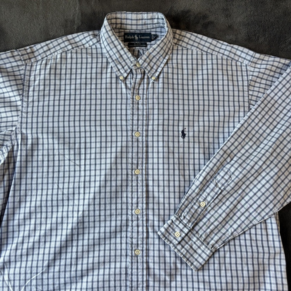 Vintage 90s Ralph Lauren Plaid Button Down Shirt Mens XL Blake Cotton Preppy